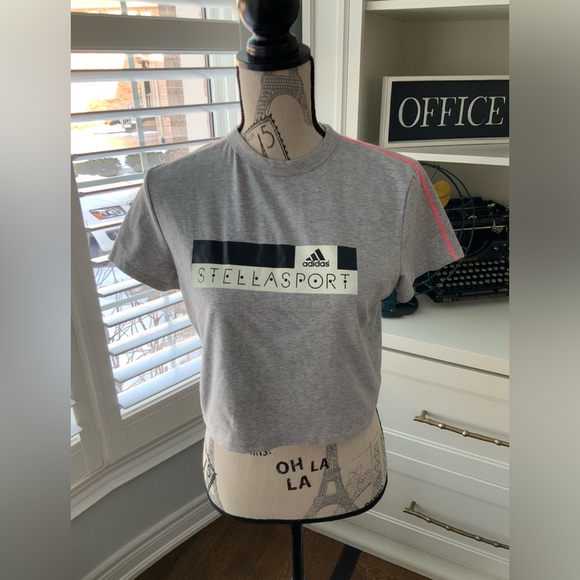 STELLA MCCARTNEY X ADIDAS Stella Sport Grey Cropped T-shirt Women’s Size Medium - Picture 2 of 11